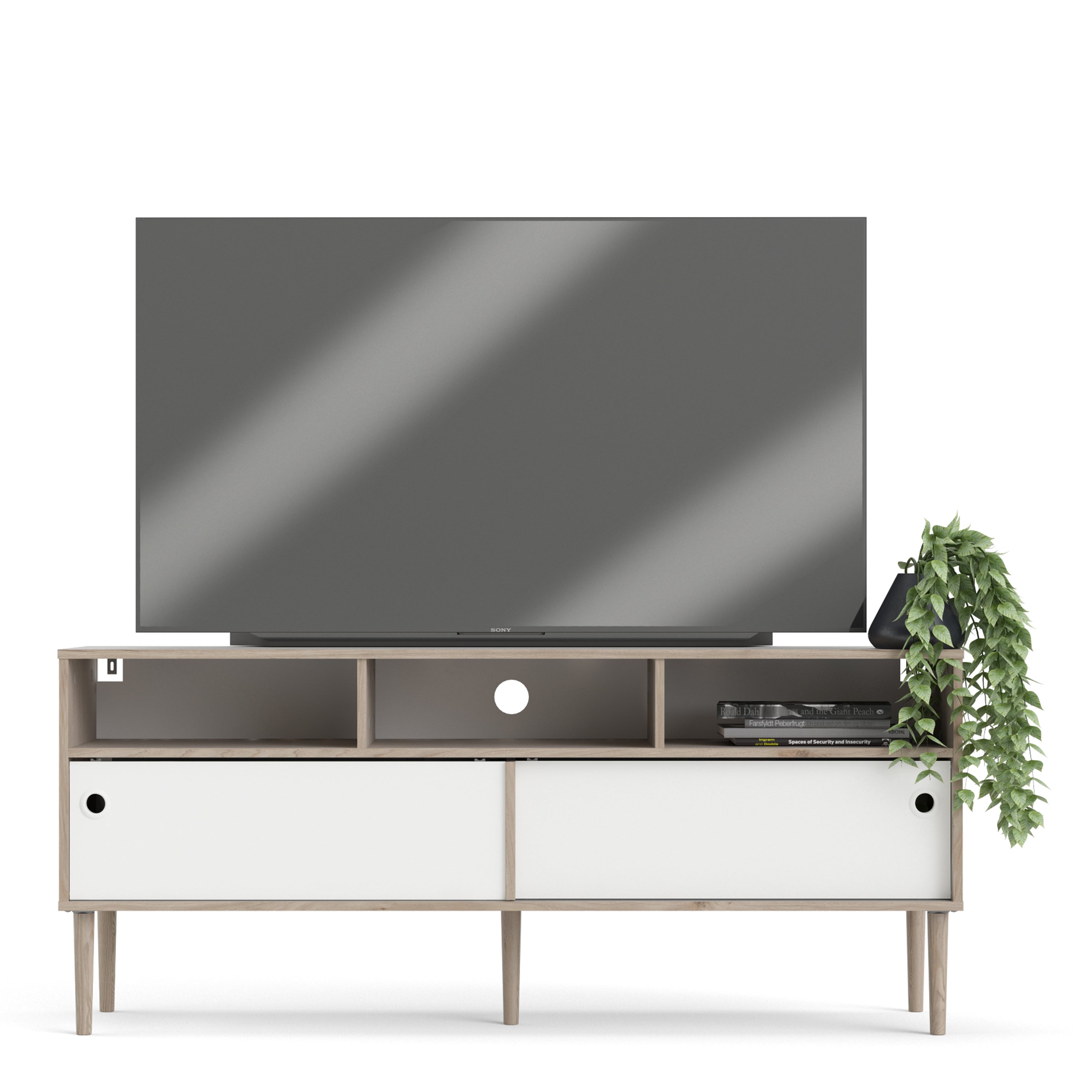 Rome TV Unit 2 Sliding Doors Oak and Matt White – FTG, view 9