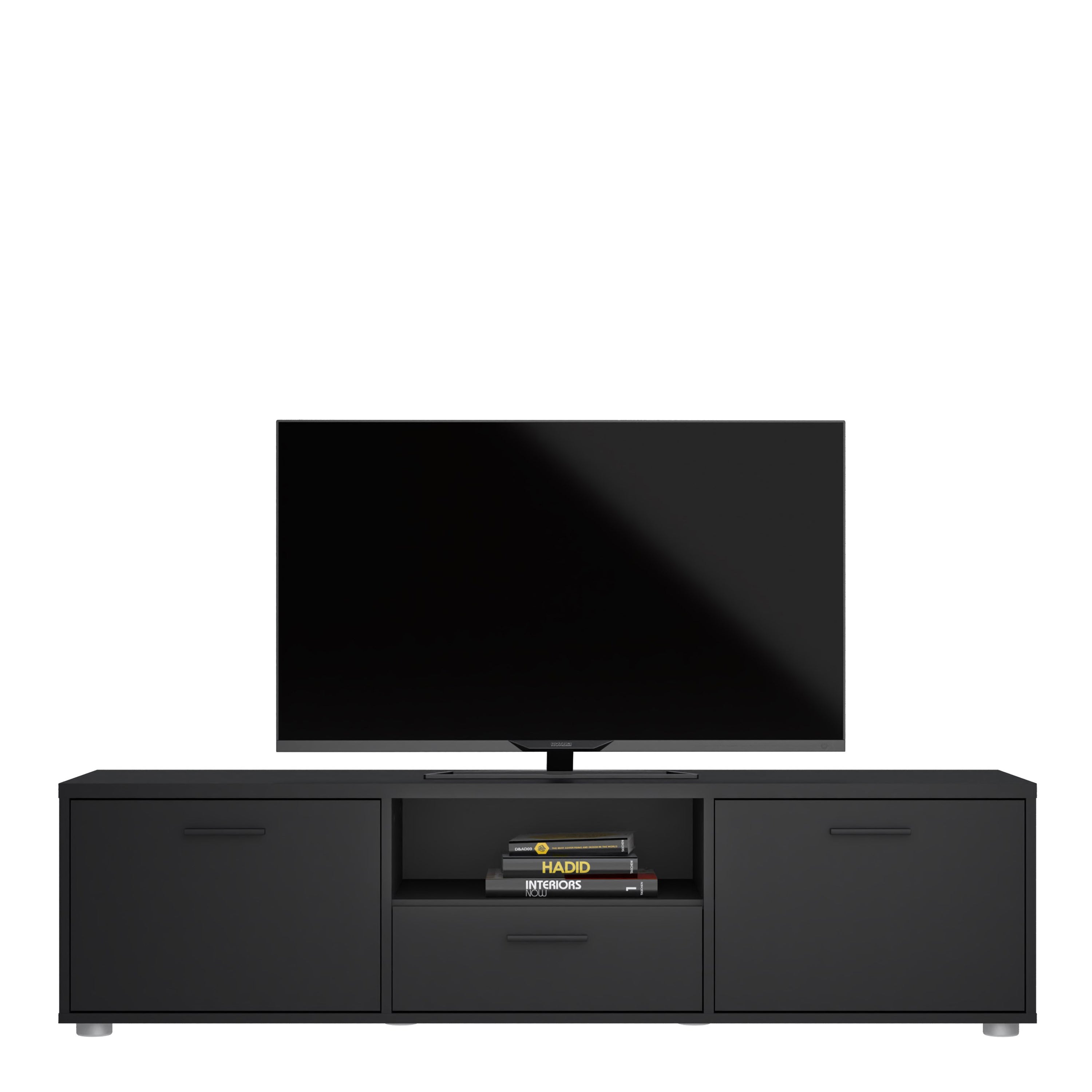 Media TV Unit with 2 Doors 1 Drawer 147cm Black – FTG, view 7
