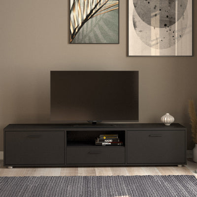 Media TV Unit with 2 Doors 1 Drawer 177cm Black – FTG, view 6
