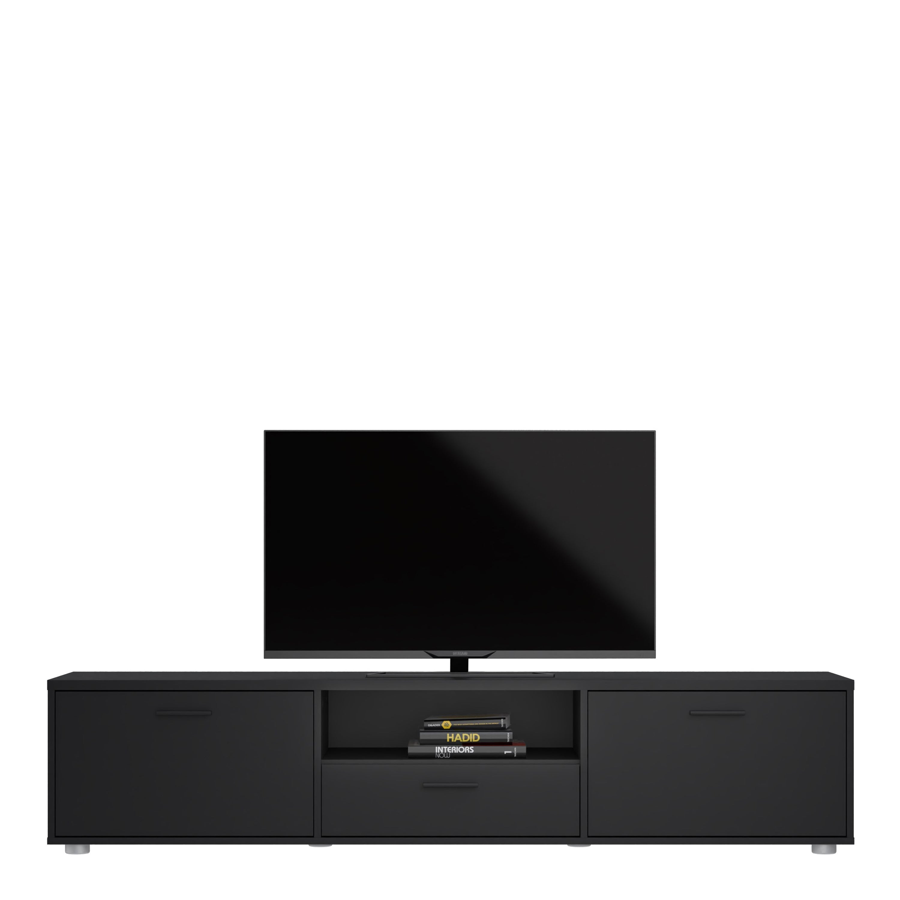Media TV Unit with 2 Doors 1 Drawer 177cm Black – FTG, view 8