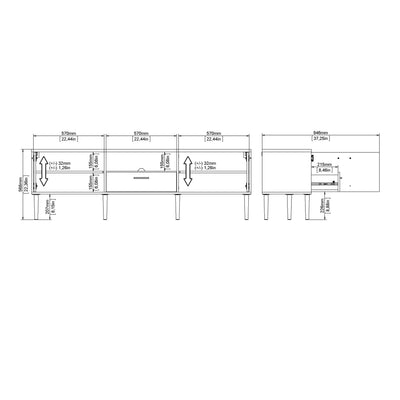 Media TV Unit with 2 Doors 1 Drawer in White – FTG, view 11