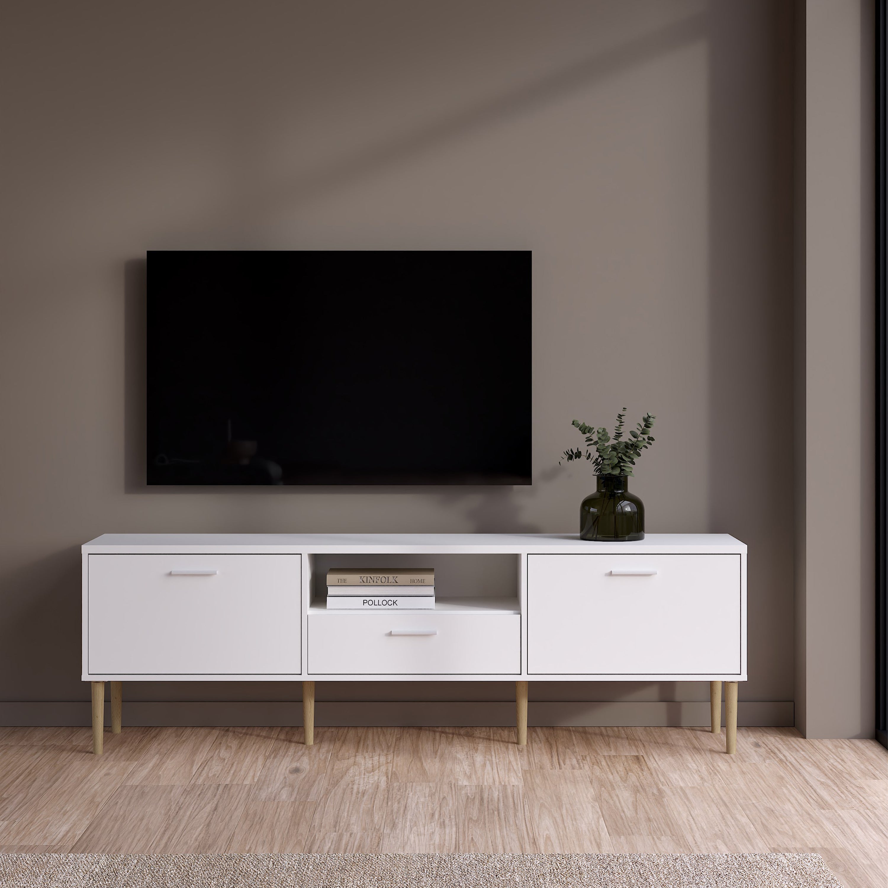 Media TV Unit with 2 Doors 1 Drawer in White – FTG, view 6