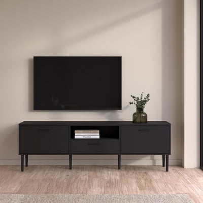Media TV Unit with 2 Doors 1 Drawer in Black – FTG, view 6