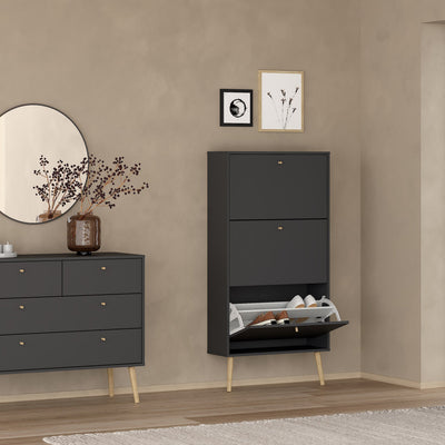 Cumbria Shoe Cabinet 3 Flip Down Doors Dark Grey – FTG, view 7