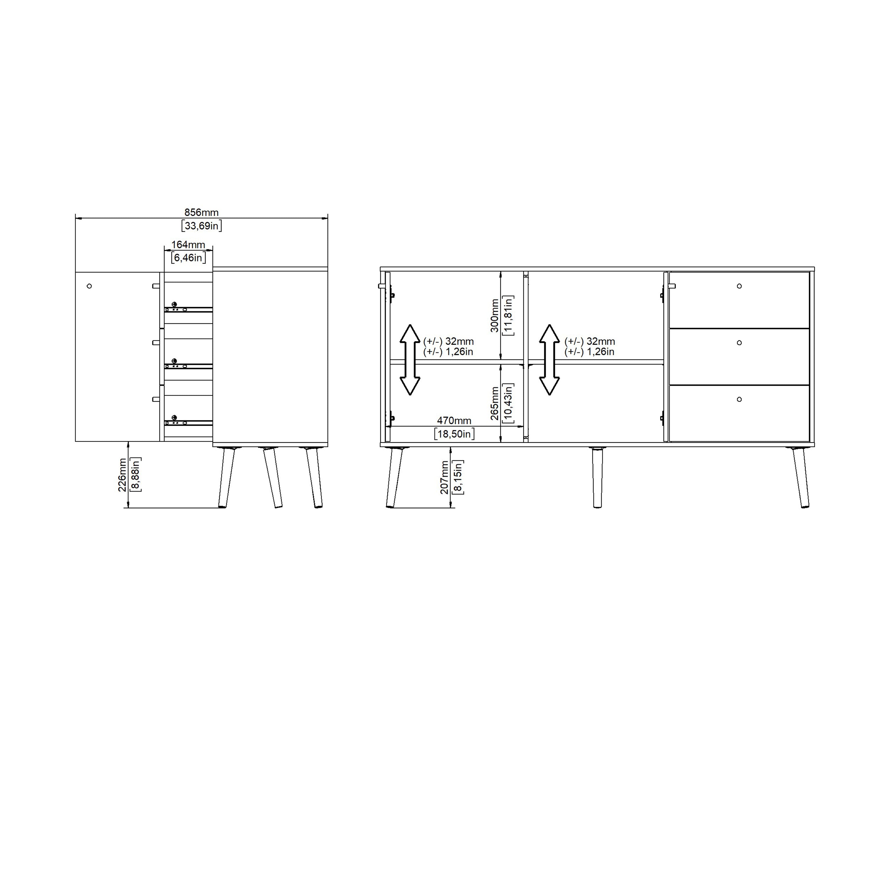 Cumbria Sideboard 2 Doors + 3 Drawers White – FTG, view 5