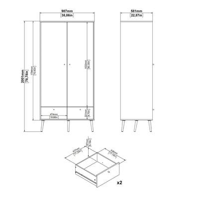 Cumbria Wardrobe with 2 Doors + 2 Drawers White – FTG, view 13
