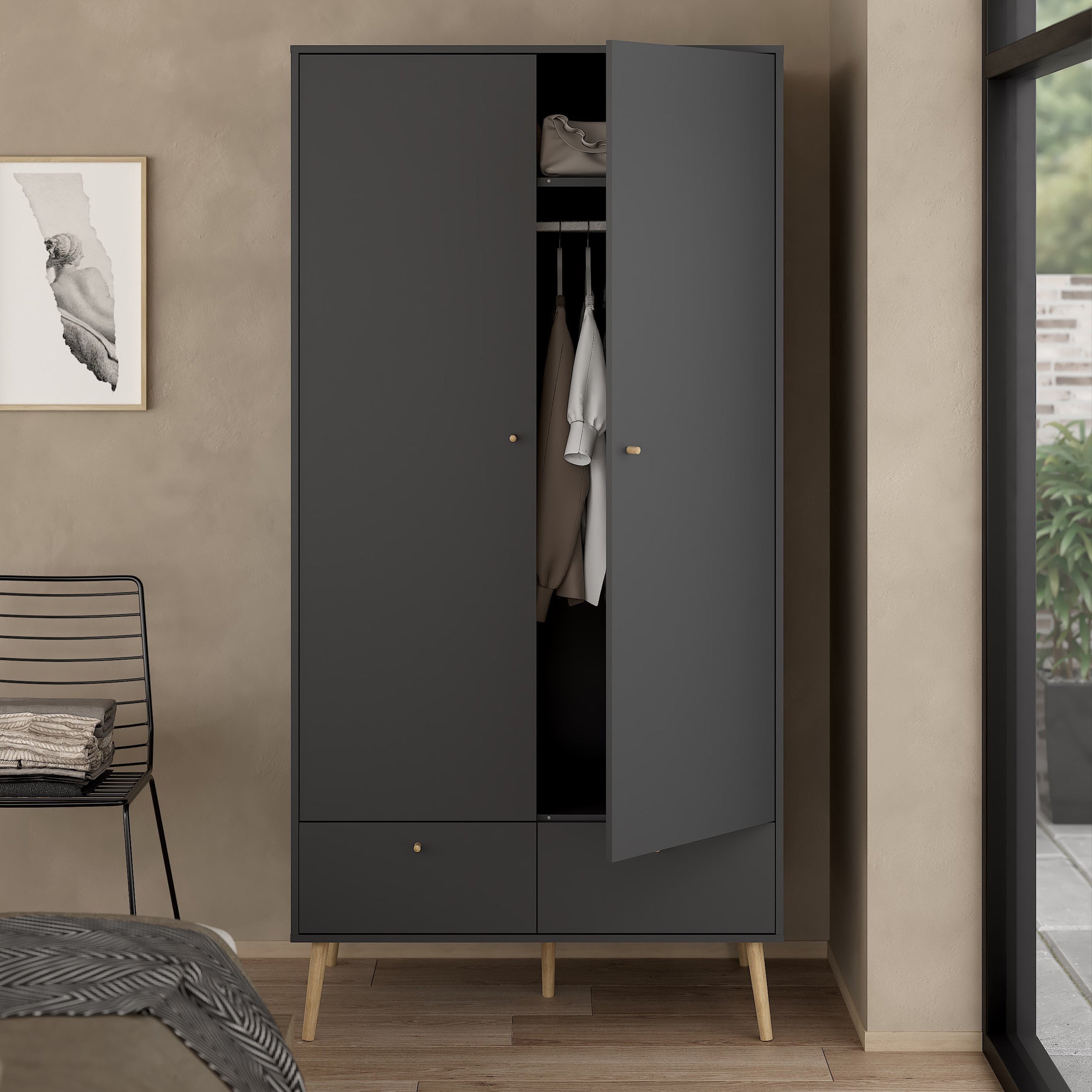 Cumbria Wardrobe with 2 Doors + 2 Drawers Dark Grey – FTG, view 10