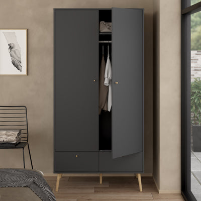 Cumbria Wardrobe with 2 Doors + 2 Drawers Dark Grey – FTG, view 10