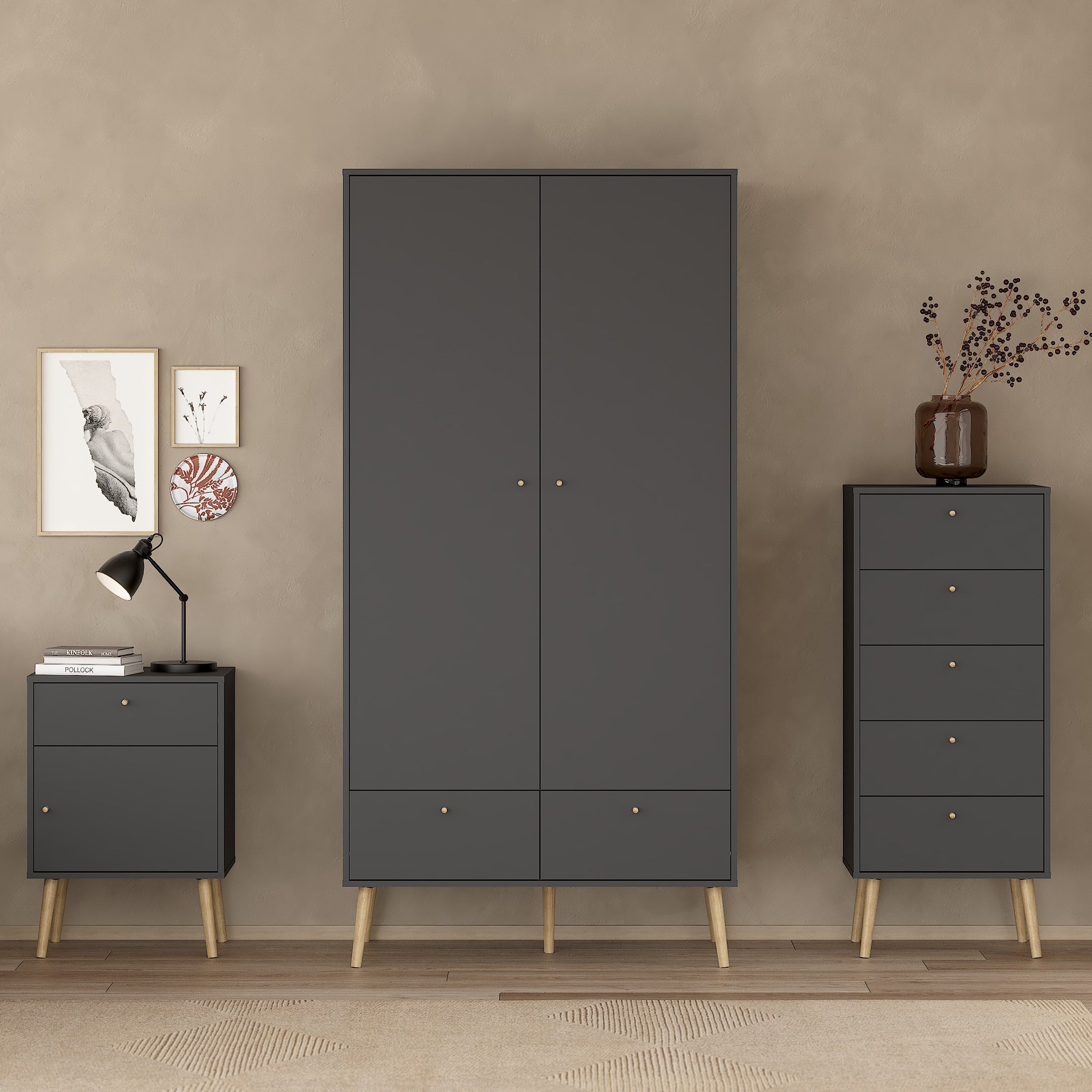 Cumbria Wardrobe with 2 Doors + 2 Drawers Dark Grey – FTG, view 6