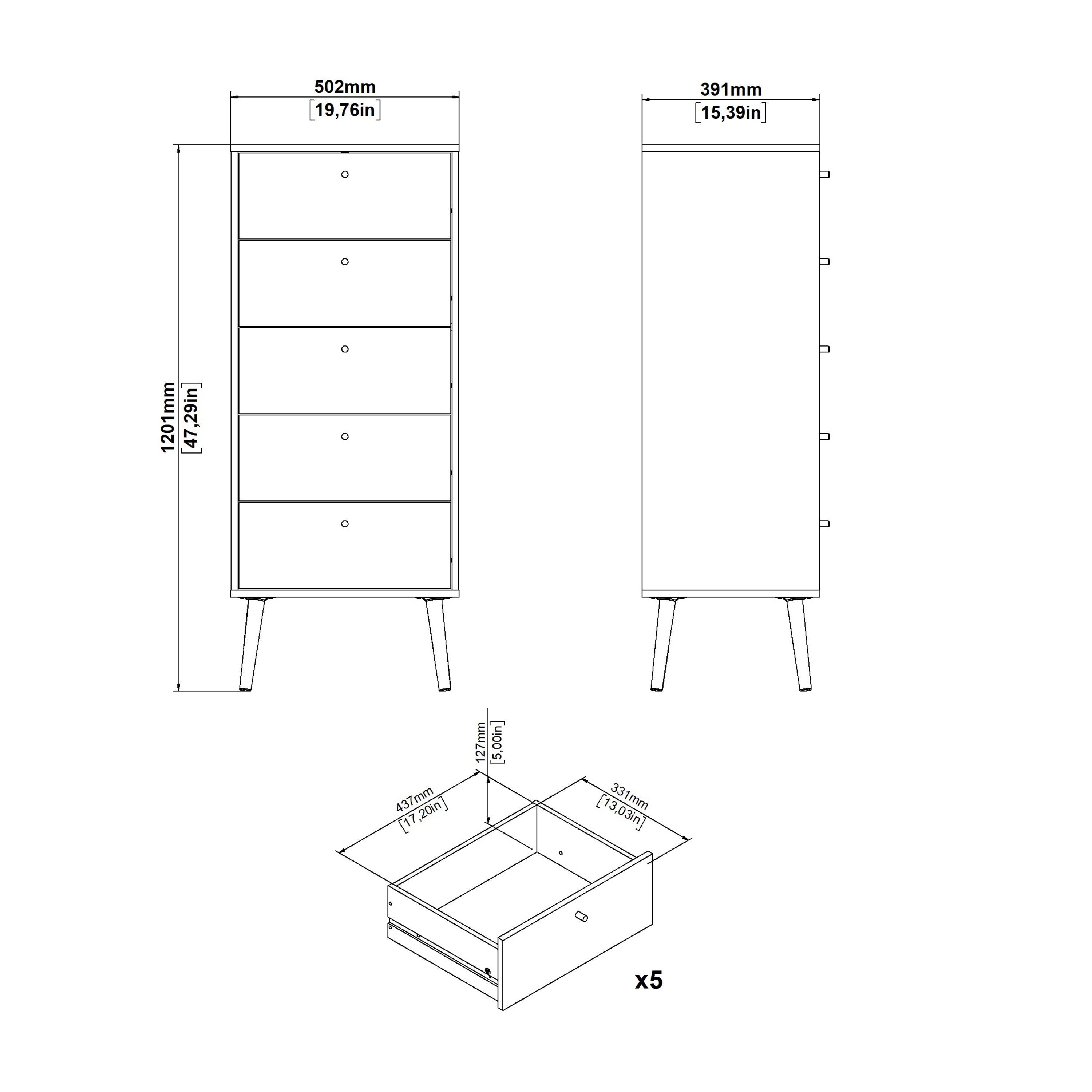 Cumbria Chest 5 Drawers White – FTG, view 10