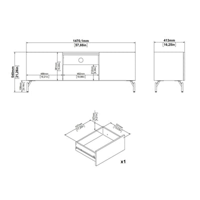 Kendall TV-Unit with 2 Doors + 1 Drawer Oak and Black – FTG, view 9