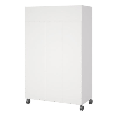Uppsala Open Mobile Wardrobe Unit in White with a Beige Textile Curtain on Wheels – FTG, view 4