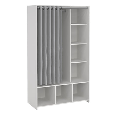 Uppsala Open Wardrobe Unit in White with a Grey Textile Curtain – FTG