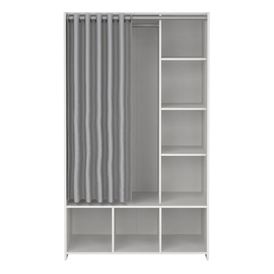 Uppsala Open Wardrobe Unit in White with a Grey Textile Curtain – FTG, view 2