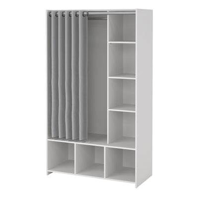 Uppsala Open Wardrobe Unit in White with a Grey Textile Curtain – FTG, view 3