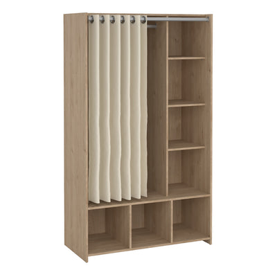 Uppsala Open Wardrobe Unit in Jackson Hickory Oak with a Beige Textile Curtain – FTG