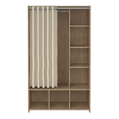 Uppsala Open Wardrobe Unit in Jackson Hickory Oak with a Beige Textile Curtain – FTG, view 2