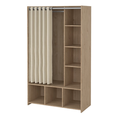 Uppsala Open Wardrobe Unit in Jackson Hickory Oak with a Beige Textile Curtain – FTG, view 3
