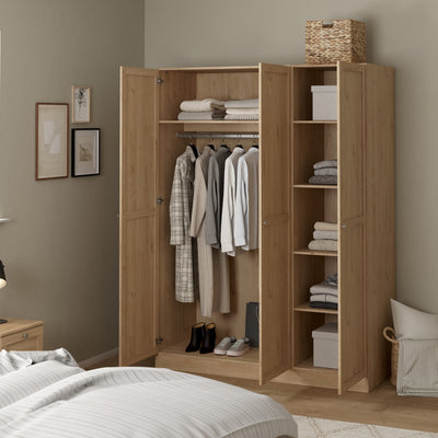 Brande Wardrobe with 3 Frame Doors in Jackson Hickory Oak – FTG