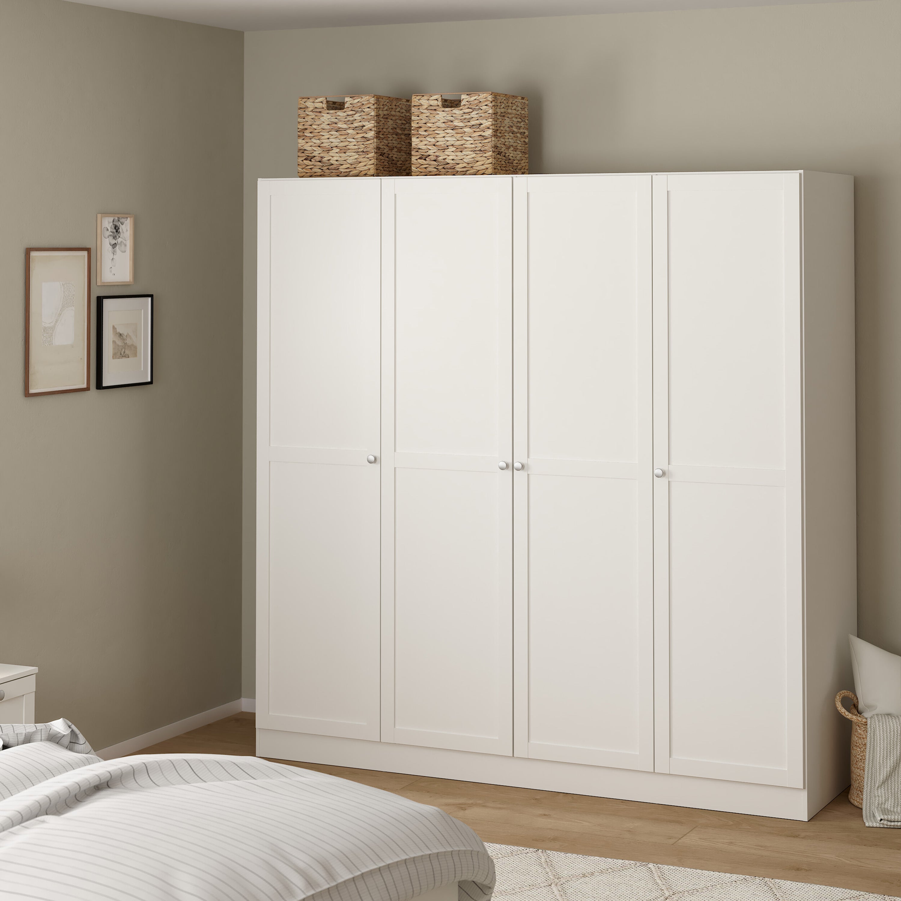 Brande Wardrobe with 4 Frame Doors in White – FTG, view 8