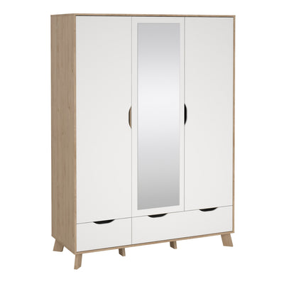 Ikast Wardrobe 3 Doors and 2 Drawers with Mirror in Jackson Hickory and White – FTG