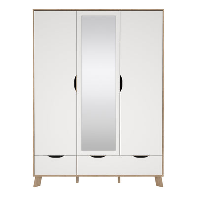 Ikast Wardrobe 3 Doors and 2 Drawers with Mirror in Jackson Hickory and White – FTG, view 2
