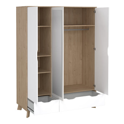 Ikast Wardrobe 3 Doors and 2 Drawers with Mirror in Jackson Hickory and White – FTG, view 6
