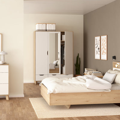 Ikast Wardrobe 3 Doors and 2 Drawers with Mirror in Jackson Hickory and White – FTG, view 8