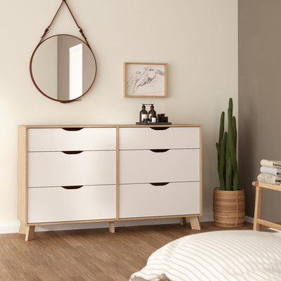 Ikast 6 Drawers Double Dresser in Jackson Hickory and White – FTG, view 8