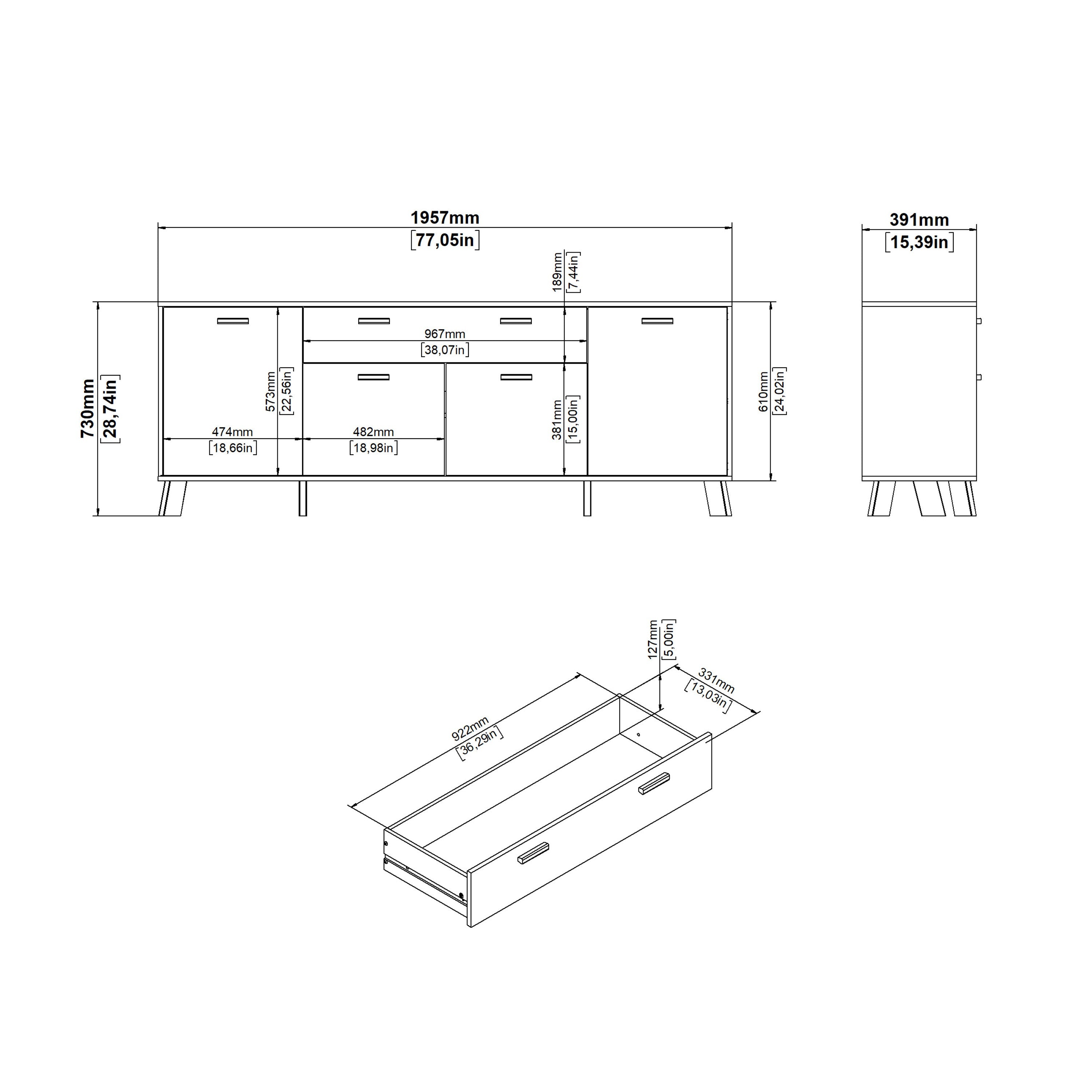 Ikast Sideboard 4 Doors + 1 Drawer in Jackson Hickory and White – FTG, view 11
