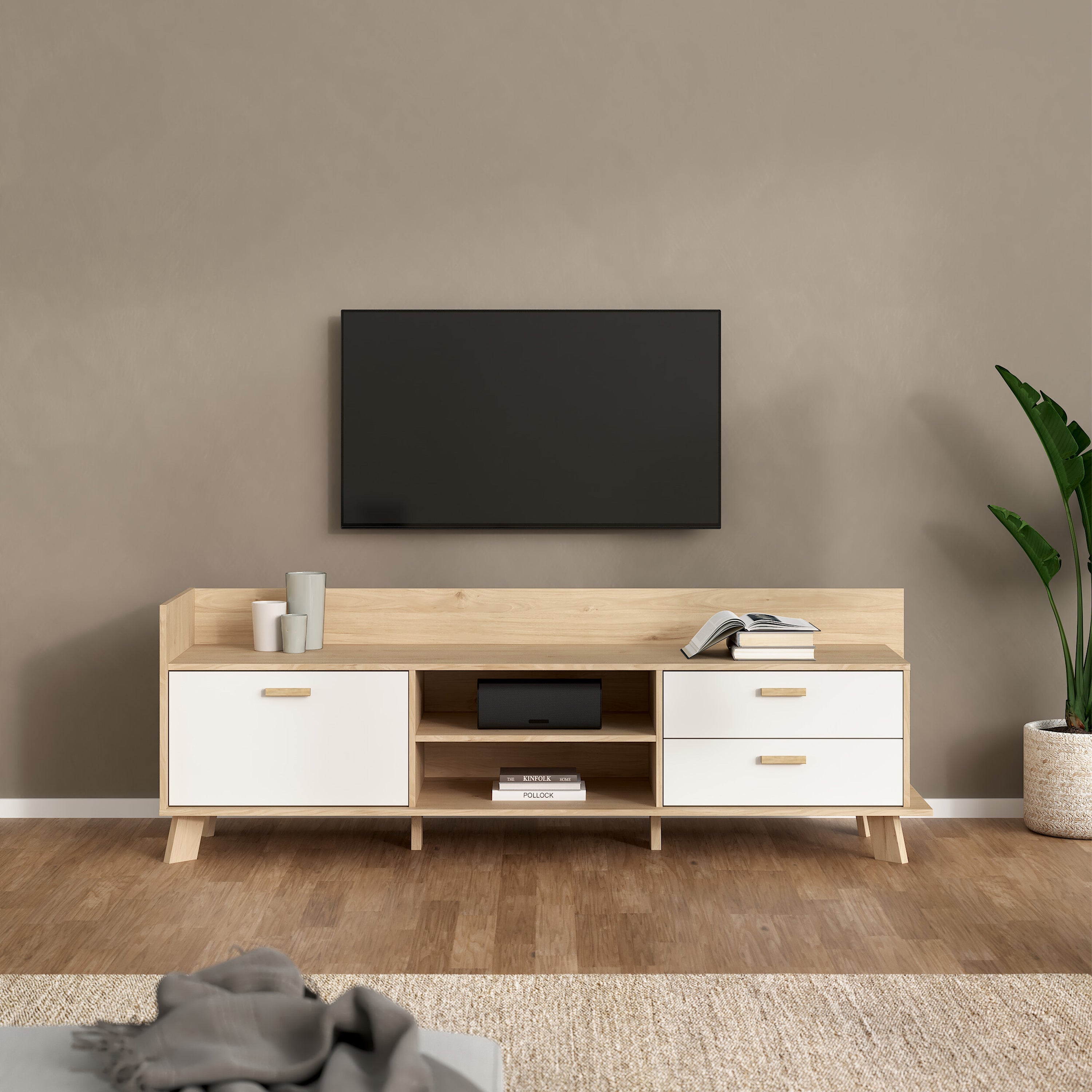 Ikast TV-unit with 1 Door + 2 Drawers in Jackson Hickory and White – FTG, view 8
