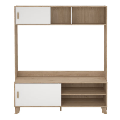 Ikast TV-Wall Unit with 2 Sliding Doors in Jackson Hickory and White – FTG, view 2