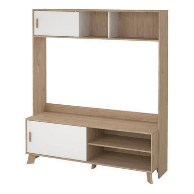 Ikast TV-Wall Unit with 2 Sliding Doors in Jackson Hickory and White – FTG, view 3