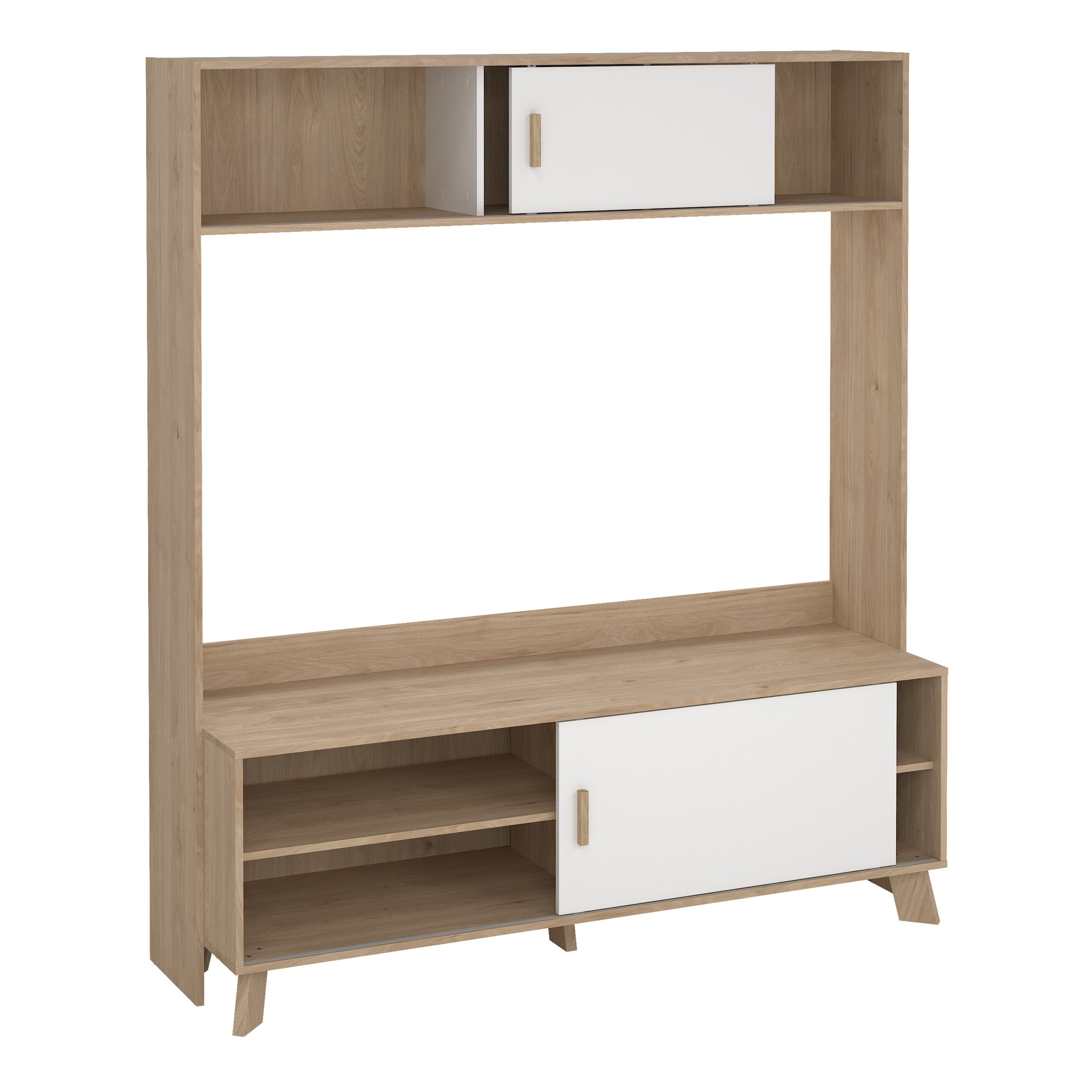 Ikast TV-Wall Unit with 2 Sliding Doors in Jackson Hickory and White – FTG, view 6