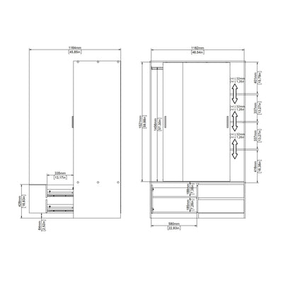 Line Wardrobe with 2 Sliding Doors 1 Small Door and 2 Drawers in Jackson Hickory Oak – FTG, view 13
