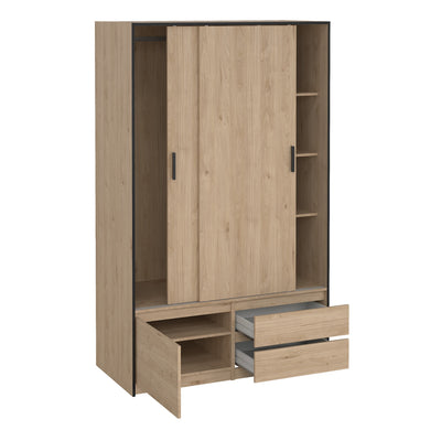Line Wardrobe with 2 Sliding Doors 1 Small Door and 2 Drawers in Jackson Hickory Oak – FTG, view 6