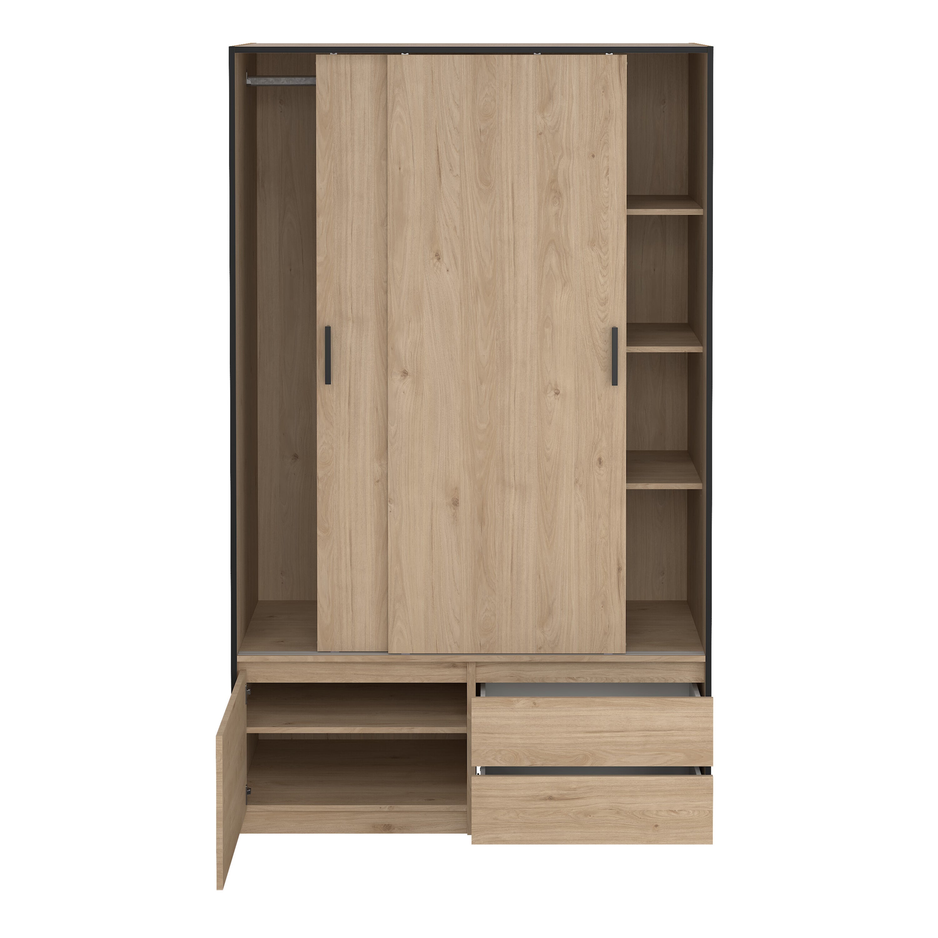 Line Wardrobe with 2 Sliding Doors 1 Small Door and 2 Drawers in Jackson Hickory Oak – FTG, view 7