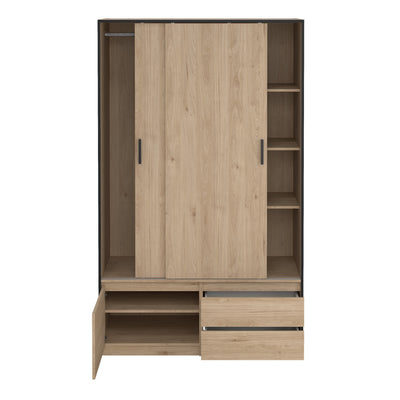 Line Wardrobe with 2 Sliding Doors 1 Small Door and 2 Drawers in Jackson Hickory Oak – FTG, view 7