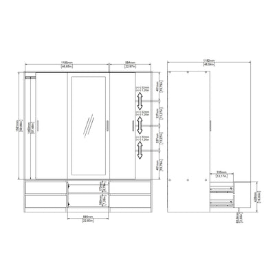Line Wardrobe with 2 Sliding Doors 1 Sliding Door with Mirror in Jackson Hickory Oak – FTG, view 13