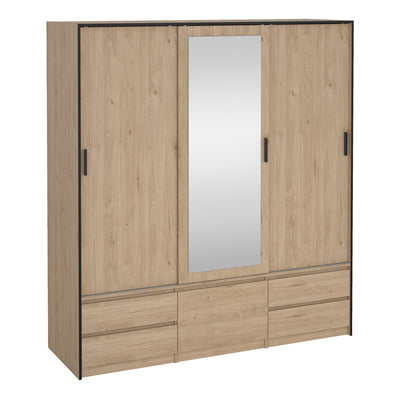 Line Wardrobe with 2 Sliding Doors 1 Sliding Door with Mirror in Jackson Hickory Oak – FTG