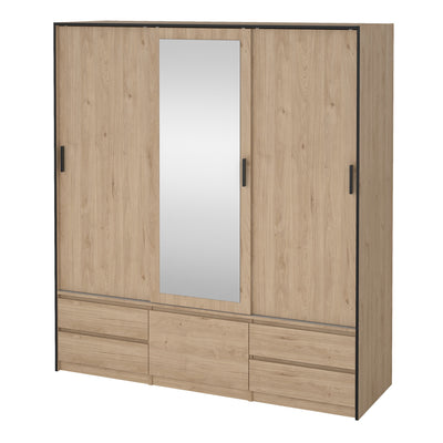Line Wardrobe with 2 Sliding Doors 1 Sliding Door with Mirror in Jackson Hickory Oak – FTG, view 3