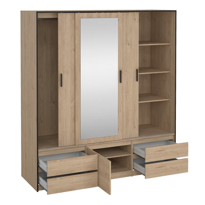 Line Wardrobe with 2 Sliding Doors 1 Sliding Door with Mirror in Jackson Hickory Oak – FTG, view 6