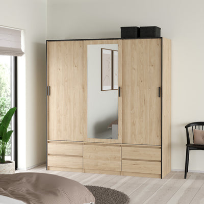 Line Wardrobe with 2 Sliding Doors 1 Sliding Door with Mirror in Jackson Hickory Oak – FTG, view 8
