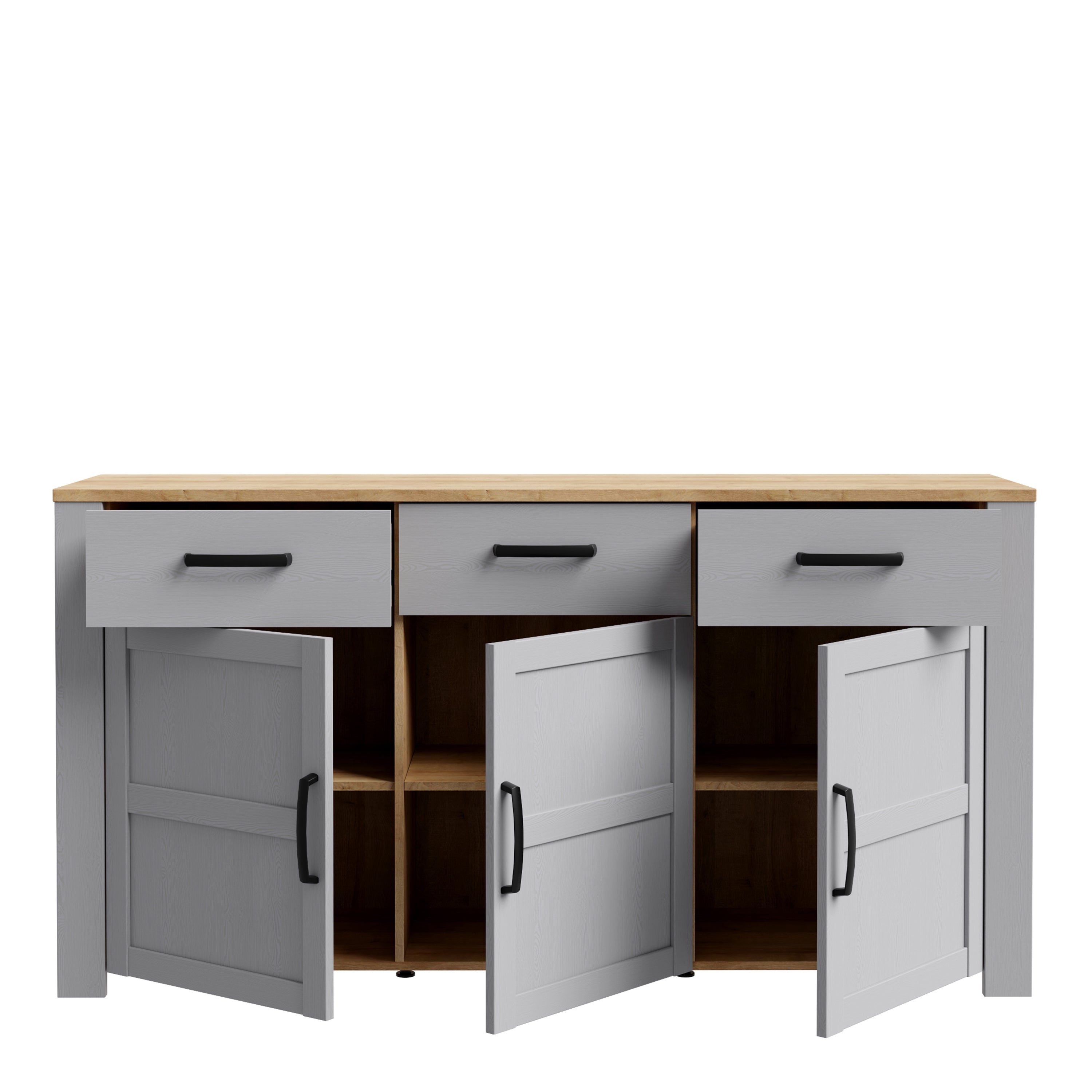 Bohol 3 Door 3 Drawer Sideboard in Riviera Oak/Grey Oak – FTG, view 4