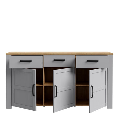 Bohol 3 Door 3 Drawer Sideboard in Riviera Oak/Grey Oak – FTG, view 4