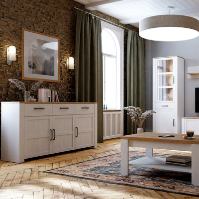 Bohol 3 Door 3 Drawer Sideboard in Riviera Oak/White – FTG, view 5