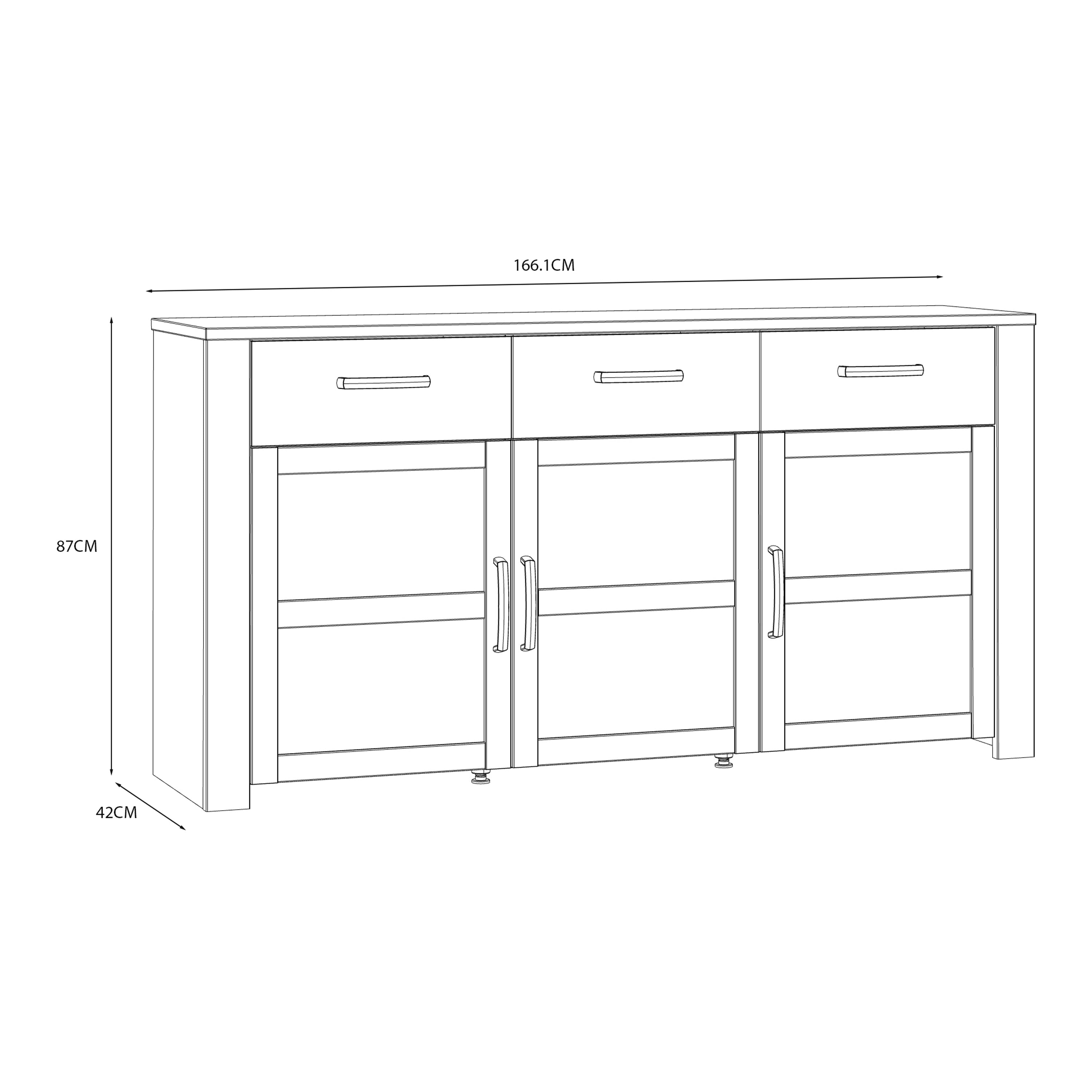 Bohol 3 Door 3 Drawer Sideboard in Riviera Oak/White – FTG, view 8