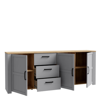 Bohol 3 Door 3 Drawer Large Sideboard in Riviera Oak/Grey Oak – FTG, view 3