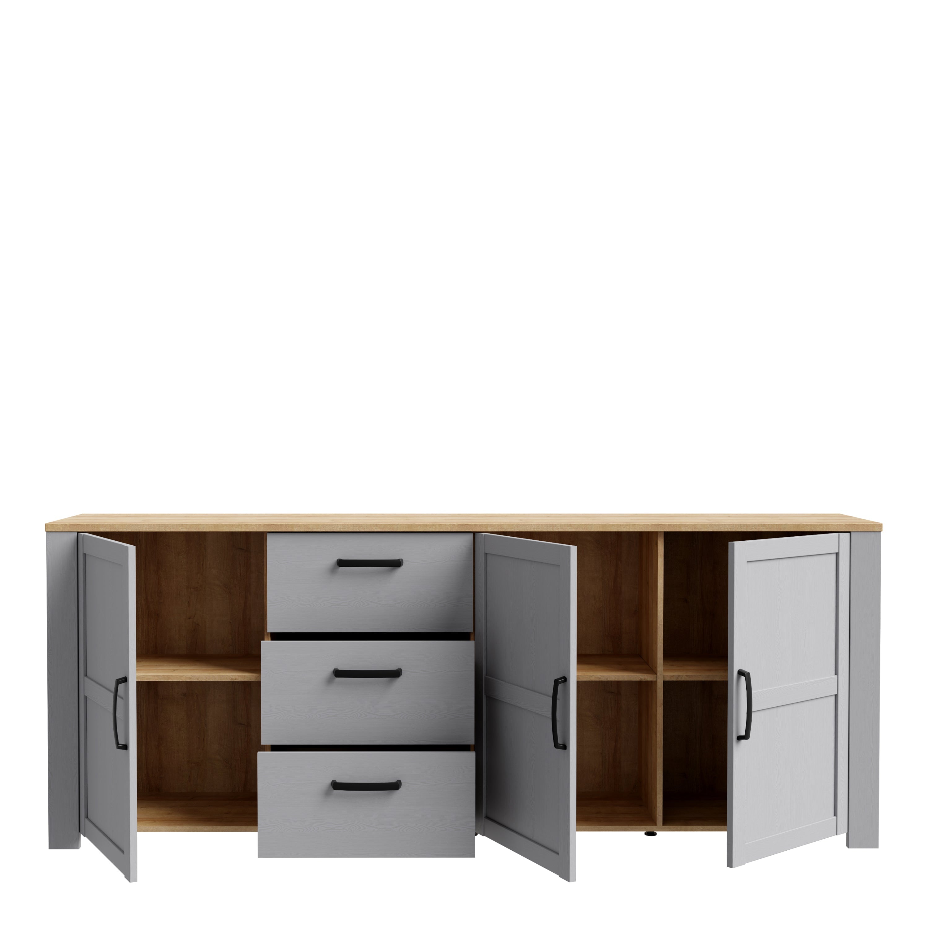 Bohol 3 Door 3 Drawer Large Sideboard in Riviera Oak/Grey Oak – FTG, view 4