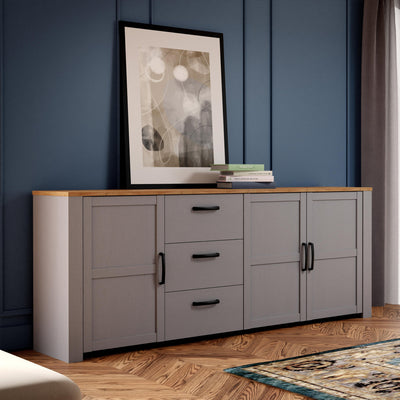 Bohol 3 Door 3 Drawer Large Sideboard in Riviera Oak/Grey Oak – FTG, view 6